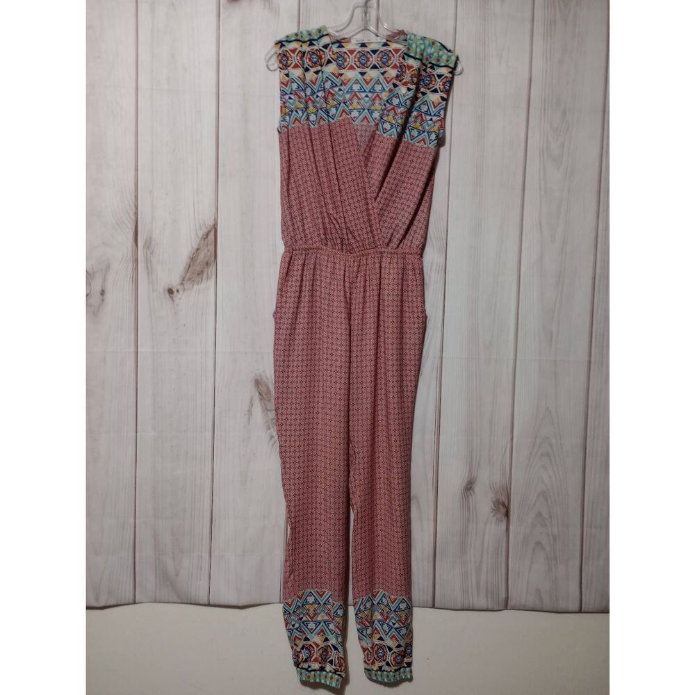 Fraiche Romper Ladies Small Sleeveless Joggers Coral Aztec
